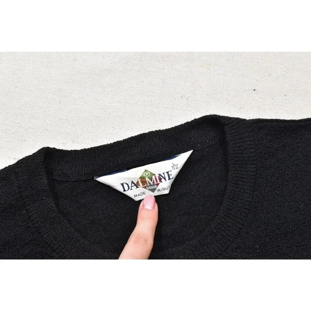 DALMINE Uomo Italy Black Pure New Wool Crewneck Sweater Men's Size L 52 - Picture 7 of 8